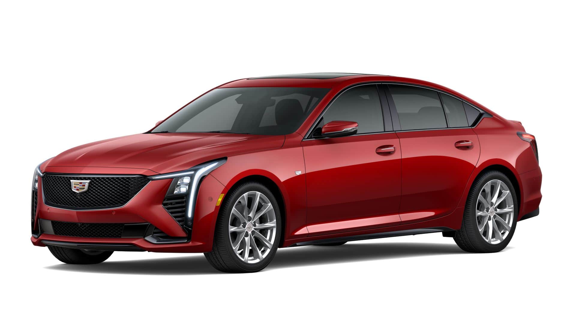 2026 Cadillac CT5 Sport in Radiant Red Tintcoat — front three-quarter view