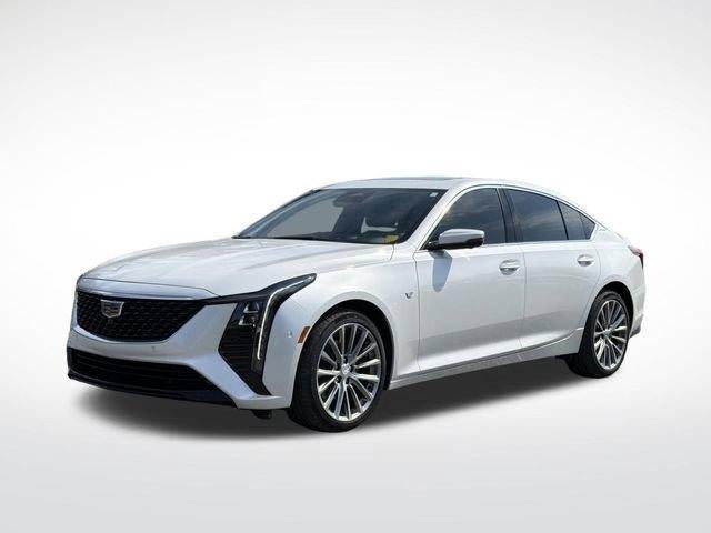 2025 Cadillac CT5 Premium Luxury in Crystal White Tricoat — front three-quarter view